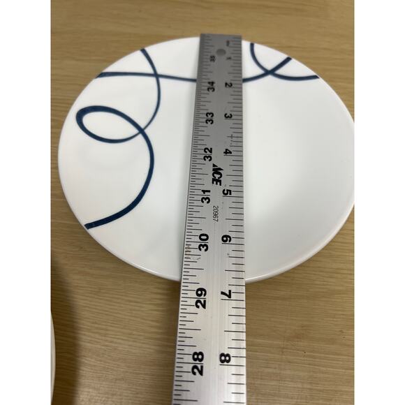 Corelle LIA Salad & Dessert Plates Snow-White Navy-Blue Swirl Lines Set Of 5 - Picture 6 of 6